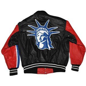 Vintage Michael Hoban Where M I Statue of Liberty Leather Bomber Jacket Men's XL